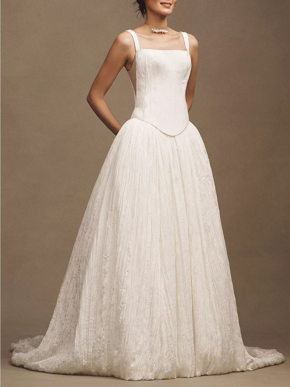 Jenny Yoo Aria Crinkled Habotai Corset Basque-Waist A-Line Wedding Gown Size 8